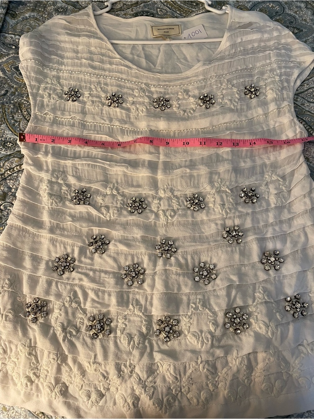 ✨ Anthropologie Moulinette Soeurs Embellished Blouse Size S 🤍 Beaded Pintuck Top - Picture 9 of 10